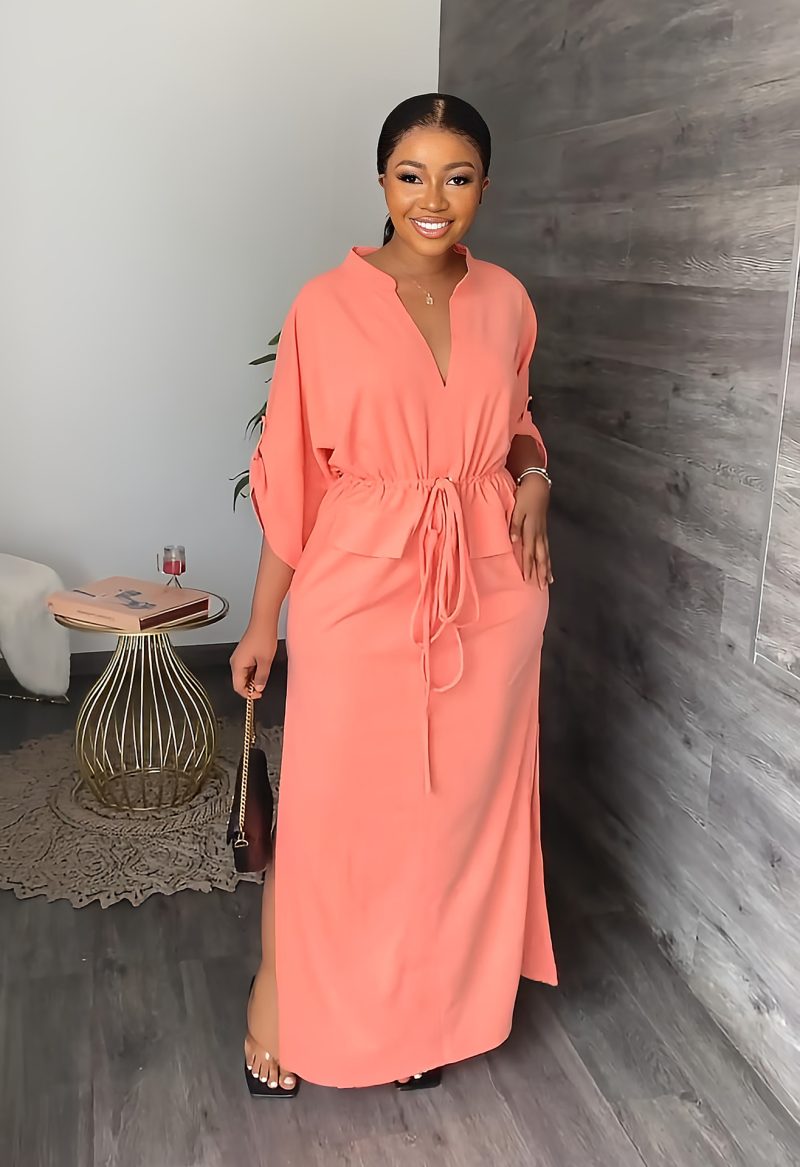Women's Casual Waist Trimming Slit Work Dress