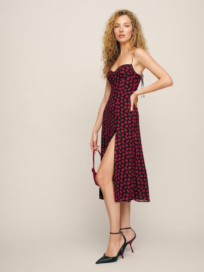 Retro Floral Sling Dress with Side Slit - Image 2