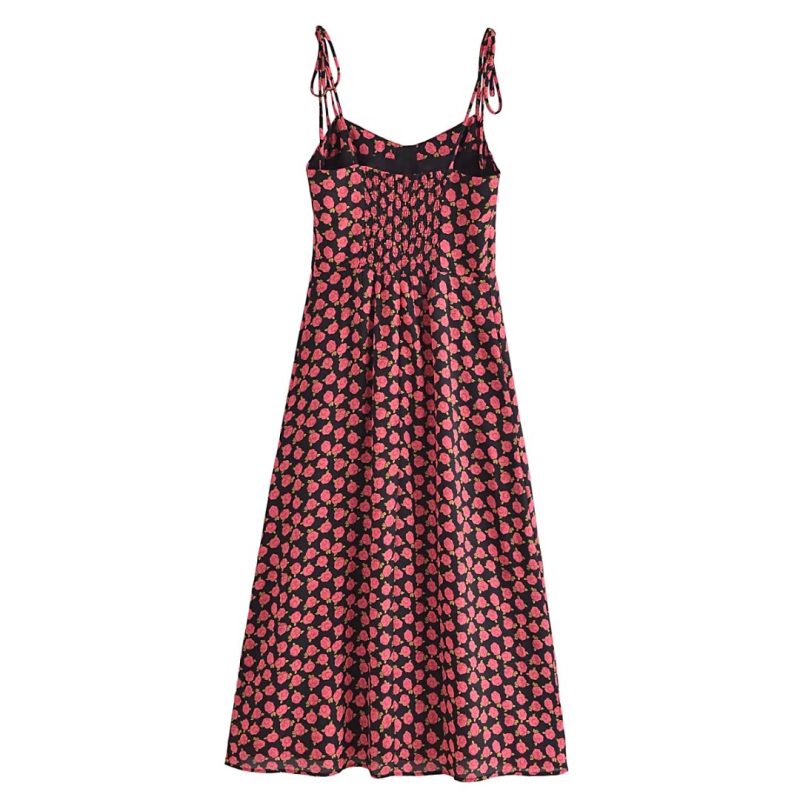 Retro Floral Sling Dress with Side Slit - Image 3