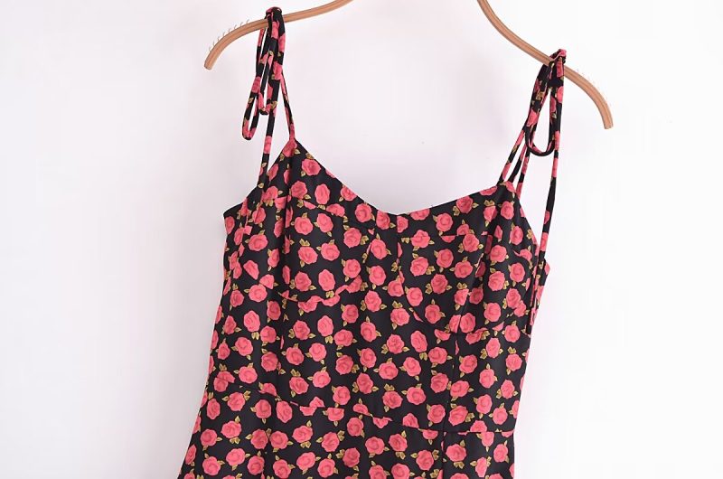Retro Floral Sling Dress with Side Slit - Image 4