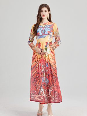 Angel Print Chiffon Swing A-Line Dress