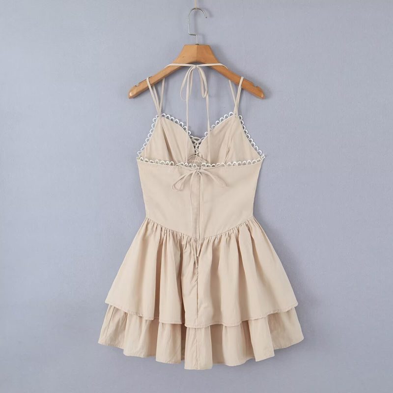 French Deep V Pleated Halter Suspender Dress - Image 2