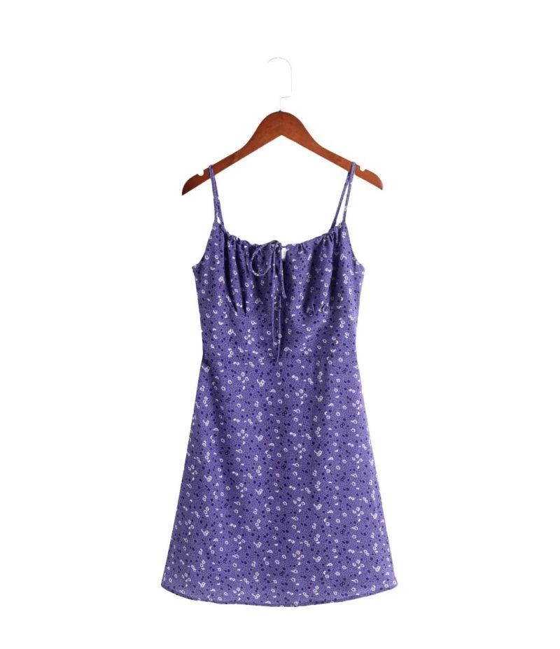 Sweet Purple Floral Slim Spaghetti Strap Dress