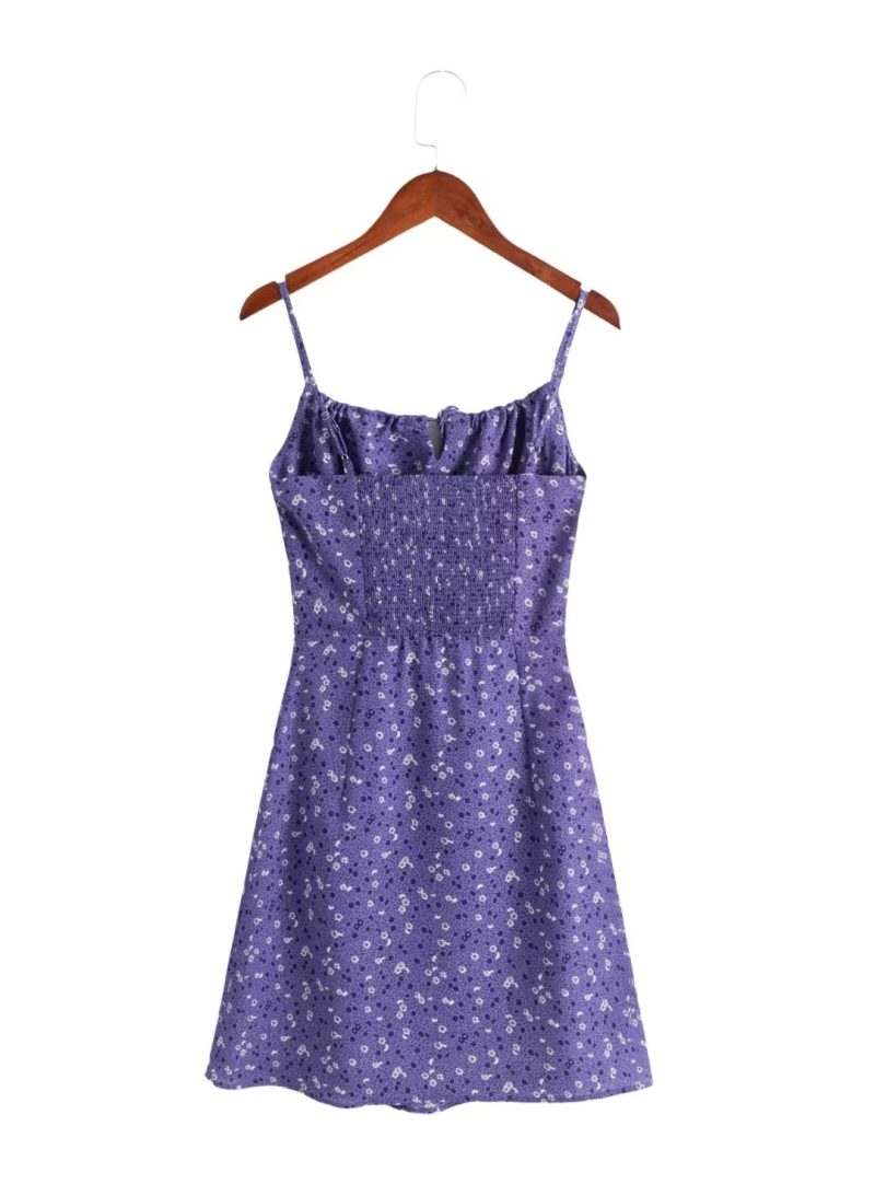 Sweet Purple Floral Slim Spaghetti Strap Dress - Image 2