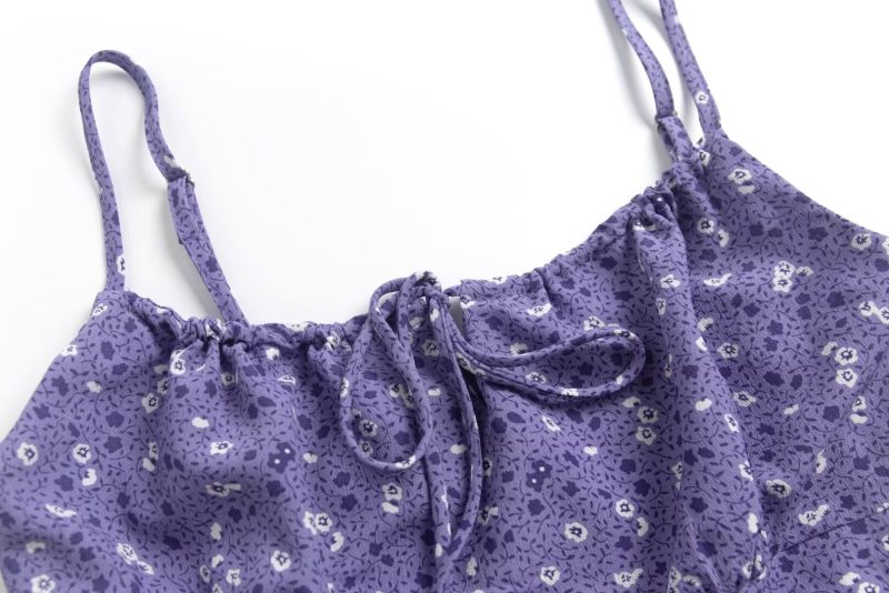 Sweet Purple Floral Slim Spaghetti Strap Dress - Image 3