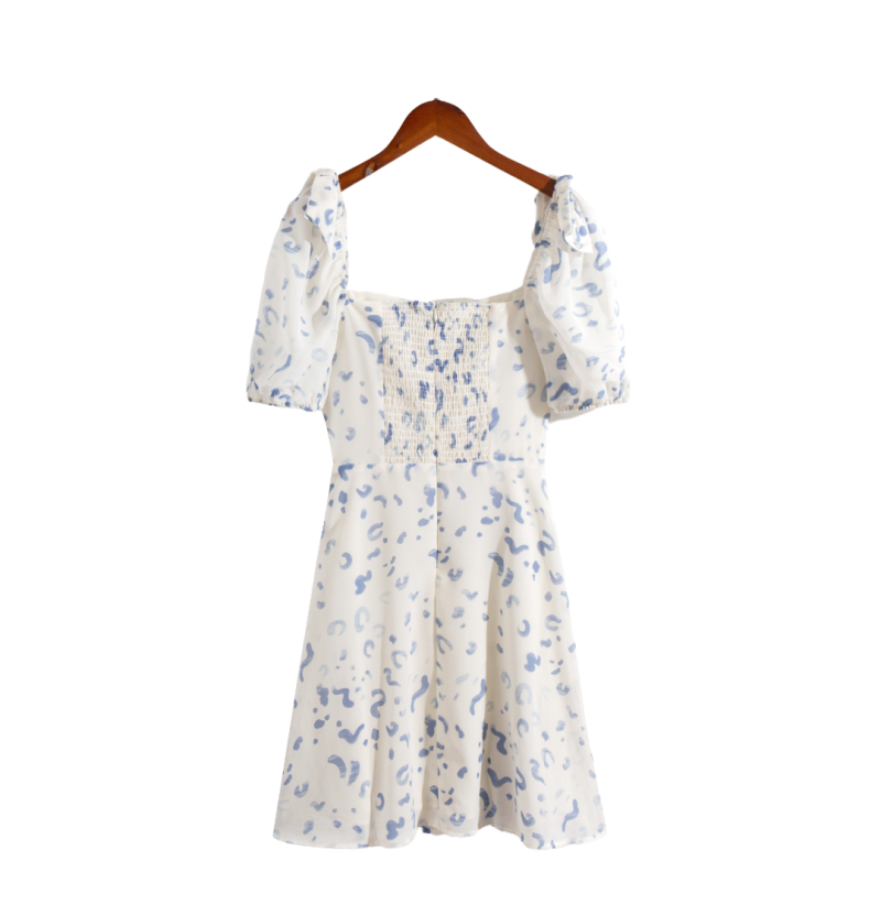 French Square Collar Puff Sleeve A-Line Dress - Image 2