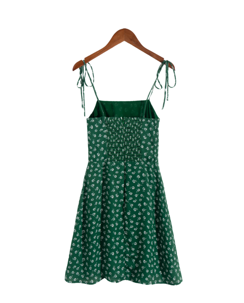 French Green Backless Sling Summer Dress Women - Image 2