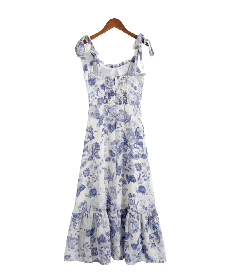 Porcelain Print Summer Dress – Long Lace-Up Back - Image 2
