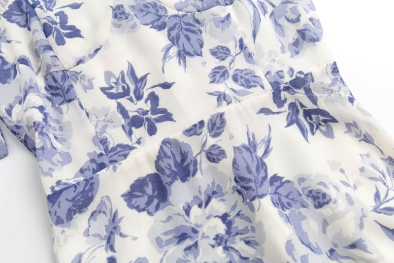 Porcelain Print Summer Dress – Long Lace-Up Back - Image 4