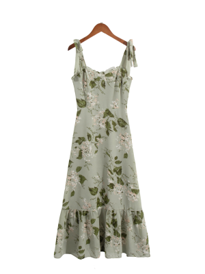 Vintage Floral Butterfly Print Slip Dress Women