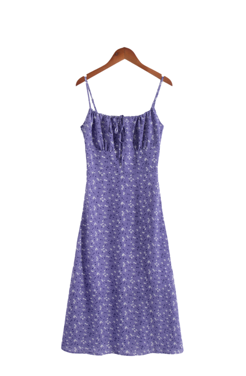 Elastic Floral Print Spaghetti Strap Dress – Summer Short Style