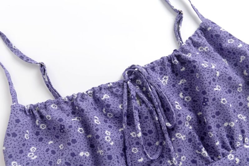 Elastic Floral Print Spaghetti Strap Dress – Summer Short Style - Image 3