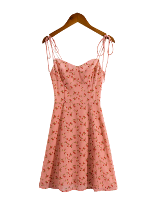 Autumn Floral Smocked Lace-Up Slip Dress