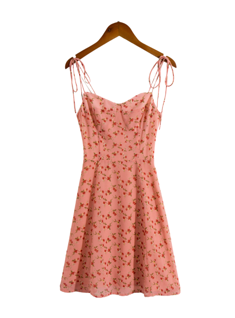 Autumn Floral Smocked Lace-Up Slip Dress