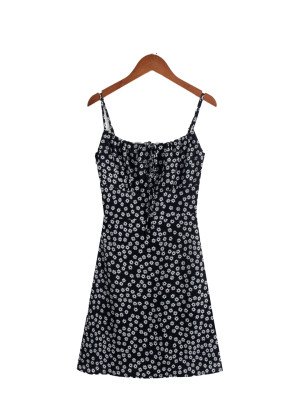 Floral Lace-Up Midi Dress with Pleats