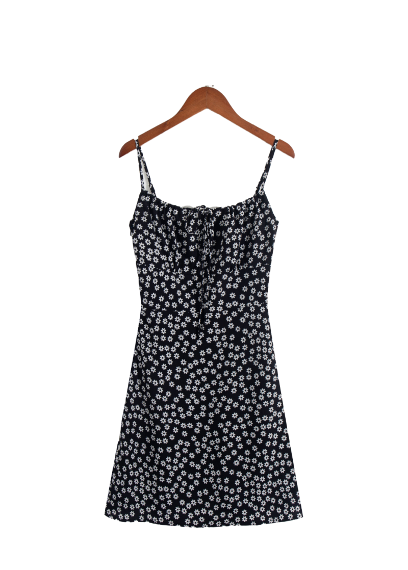Floral Lace-Up Midi Dress with Pleats