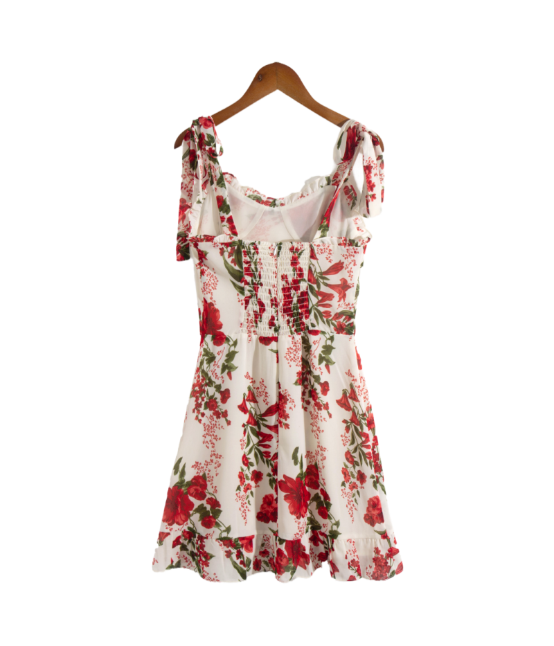Floral Print Lace-Up Strap Casual Dress - Image 3