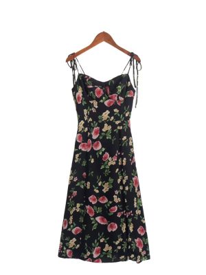 Spring Printed Sleeveless V-Neck Dress Women