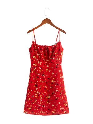 Summer Floral Drawstring Chest Slip Dress