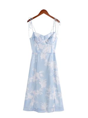 French Floral Spaghetti Strap Slim Summer Dress