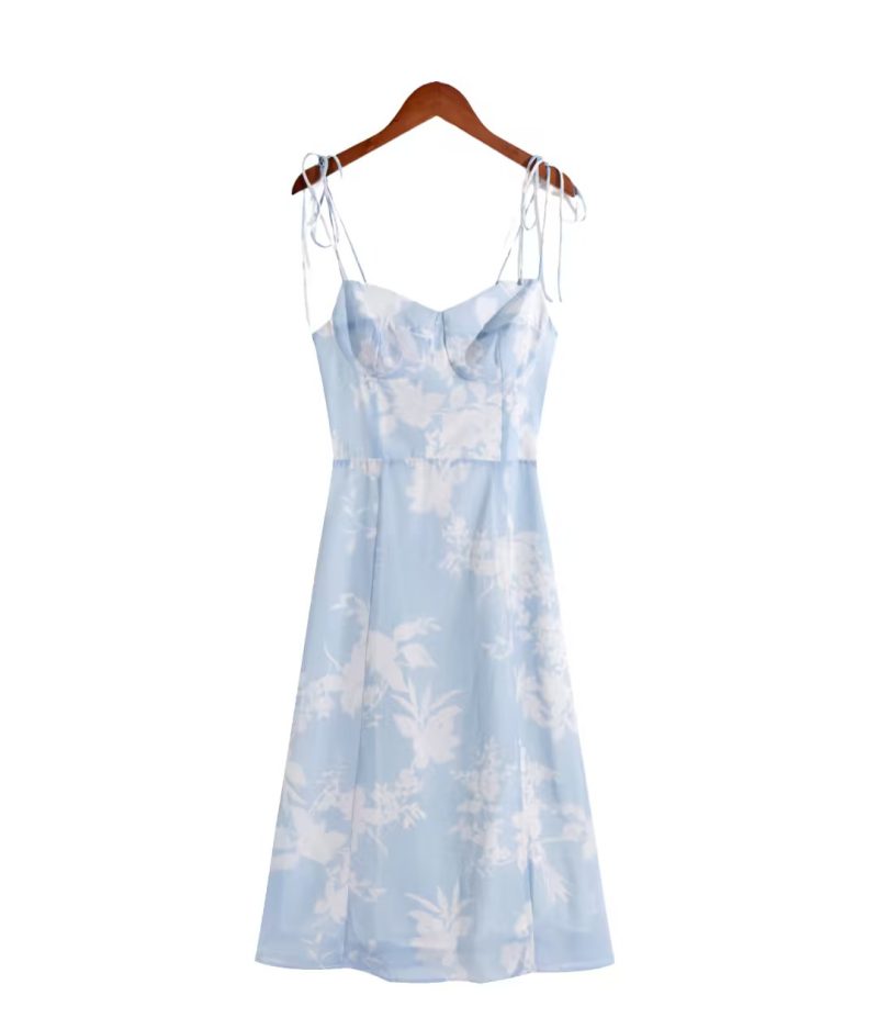 French Floral Spaghetti Strap Slim Summer Dress