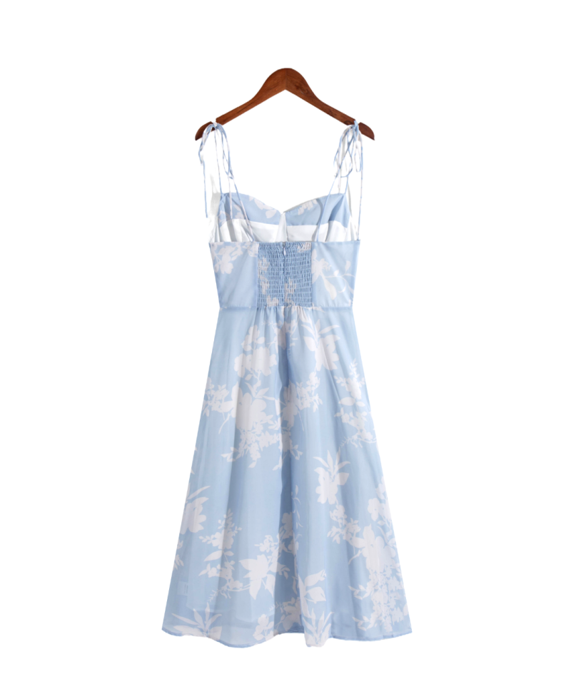 French Floral Spaghetti Strap Slim Summer Dress - Image 2