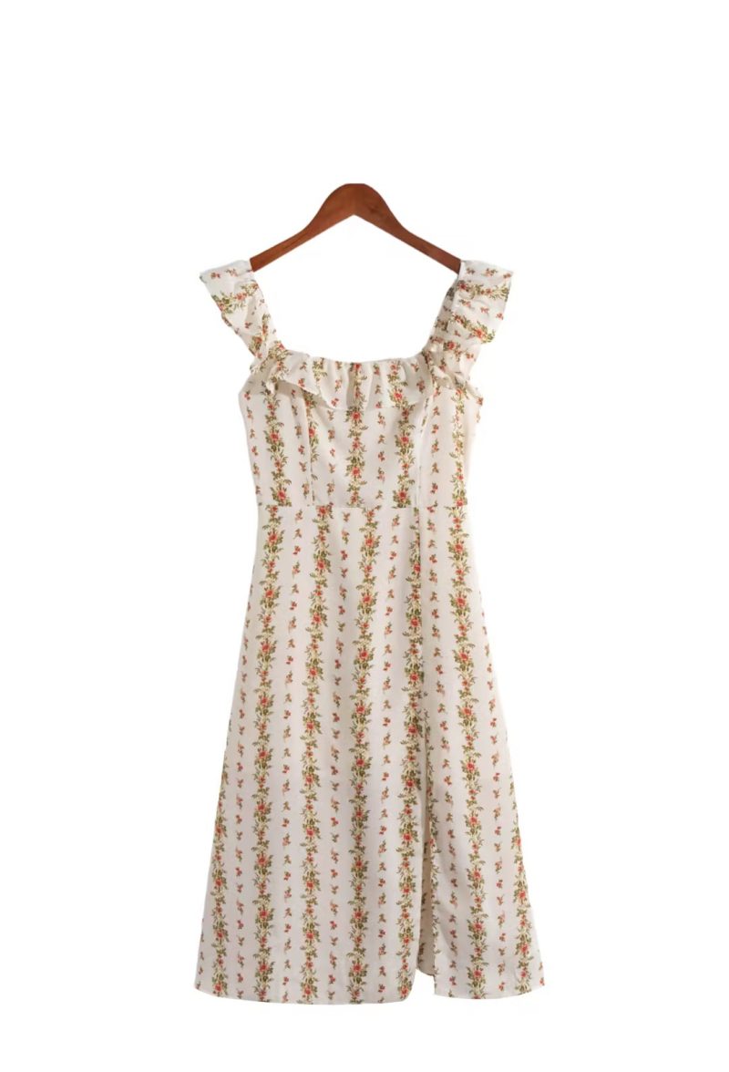 French Vintage Floral Split Lace Dress Women