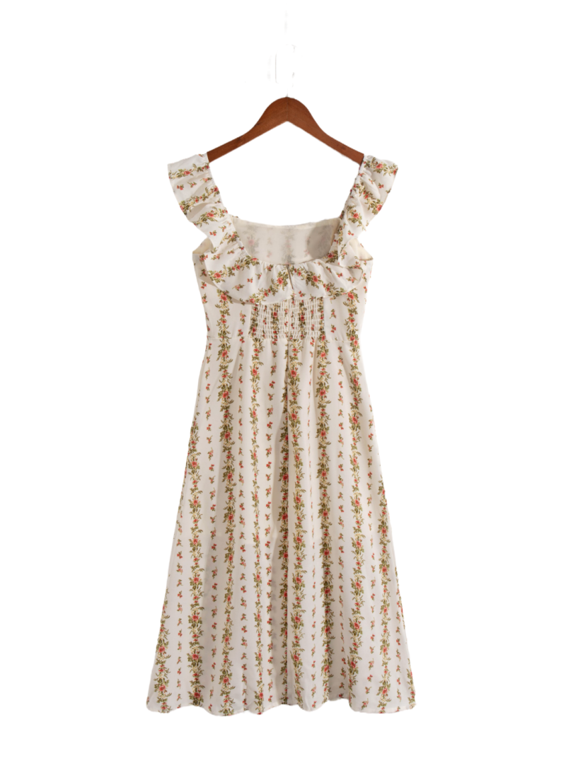 French Vintage Floral Split Lace Dress Women - Image 2