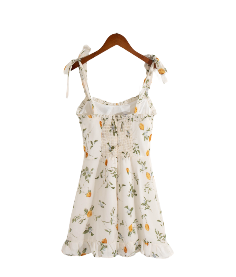 Lemon Yellow Floral Lace-Up Spring Dress - Image 2