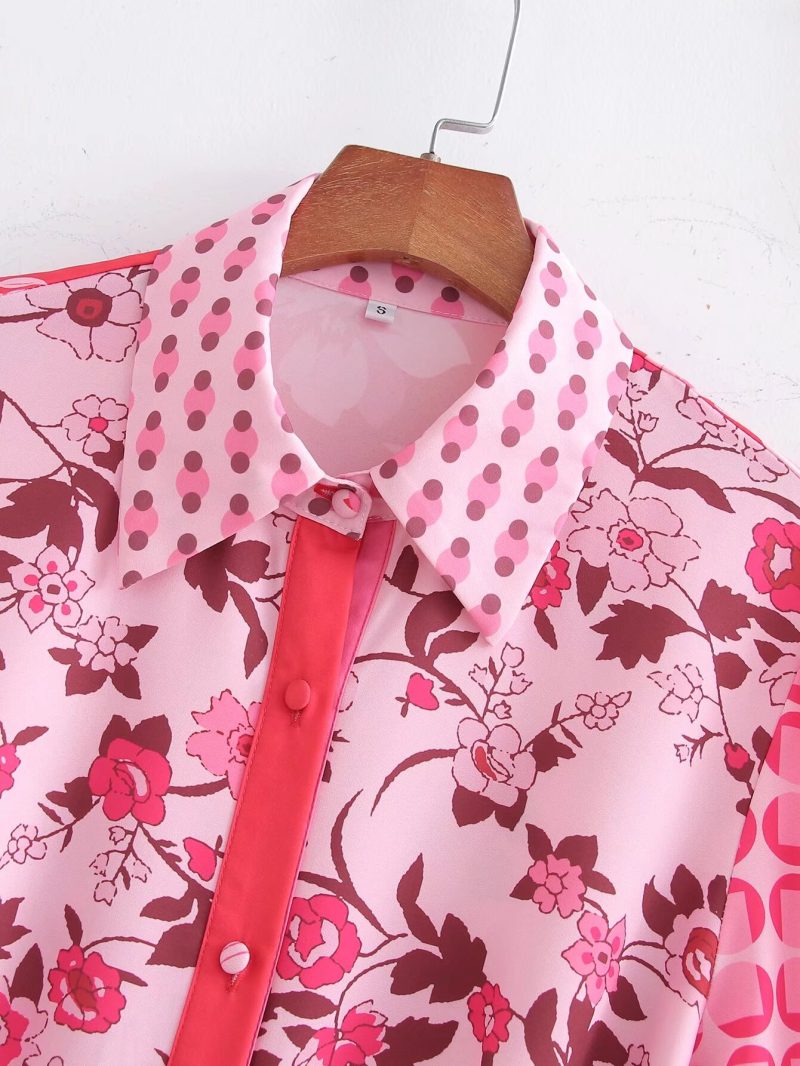 Printed Collared Single-Breasted Belted Dress Women - Image 3