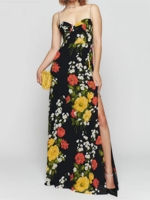 Mid-Length Floral Dress – Bow Strap Lace-Up