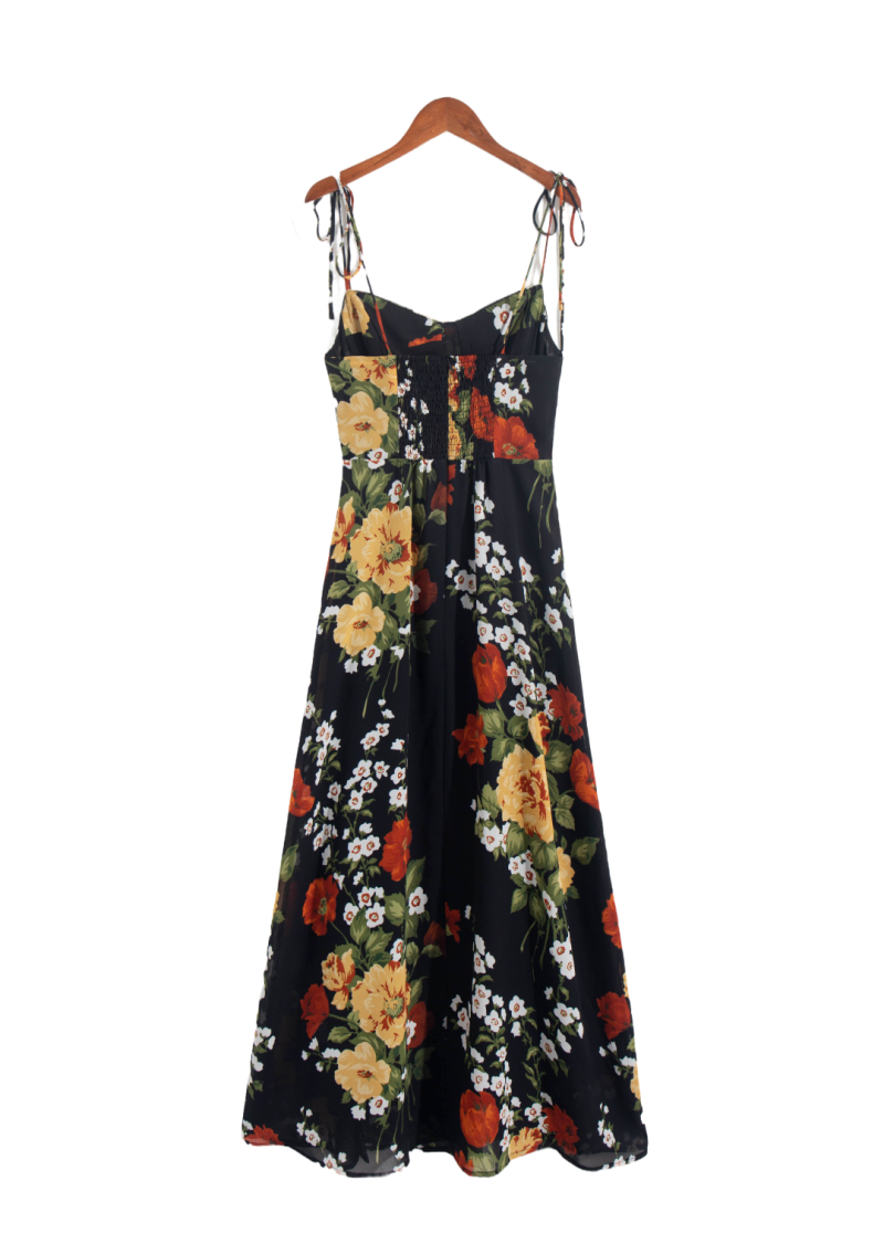 Mid-Length Floral Dress – Bow Strap Lace-Up - Image 2