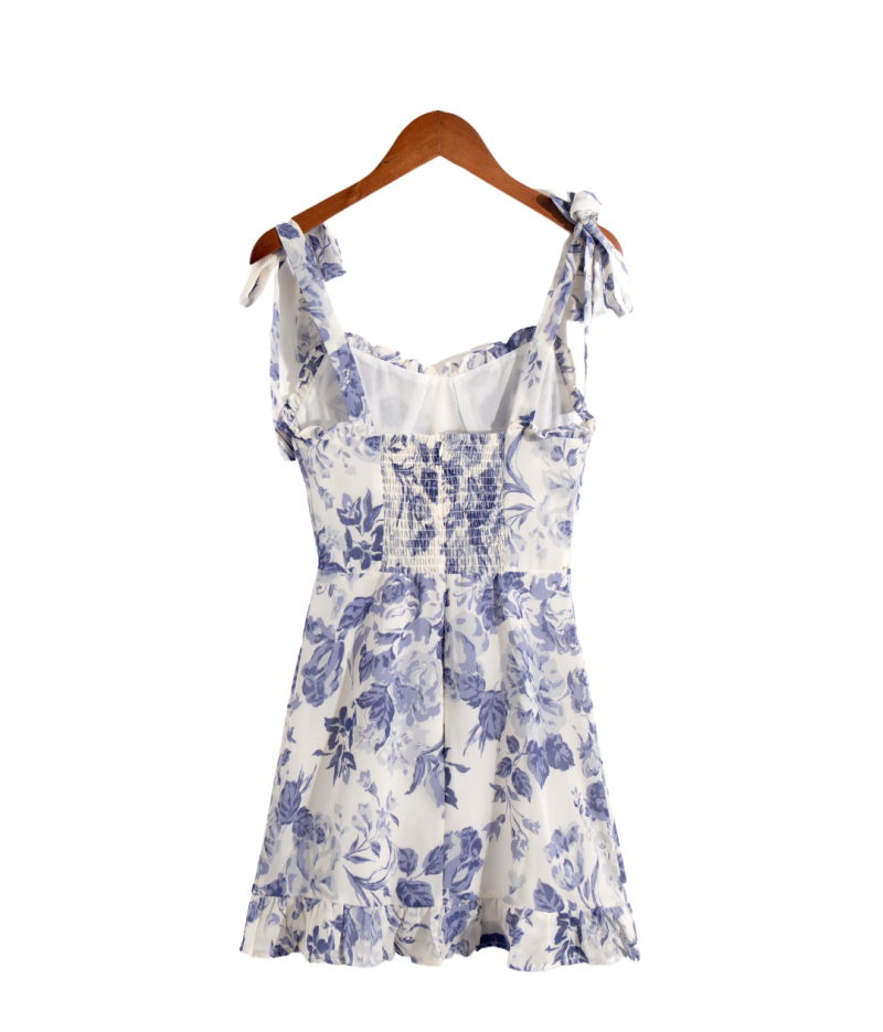 Blue Porcelain Print Lace-Up Autumn Dress - Image 2