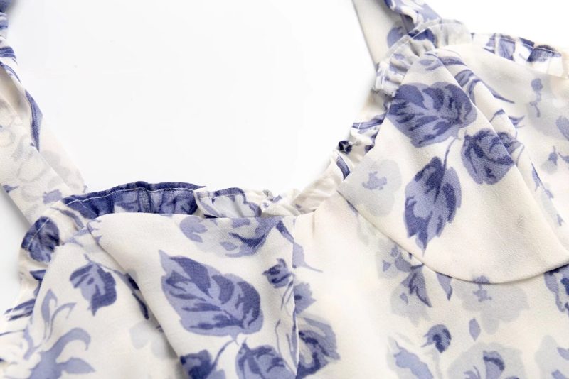 Blue Porcelain Print Lace-Up Autumn Dress - Image 3