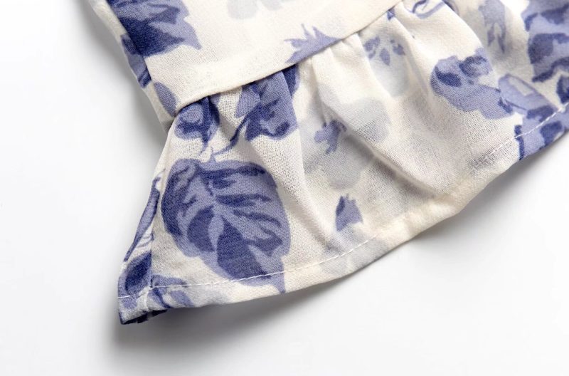 Blue Porcelain Print Lace-Up Autumn Dress - Image 4