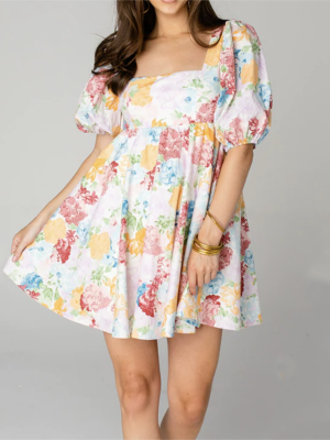 Square Neck Winter Dress – Printed Long Sleeve