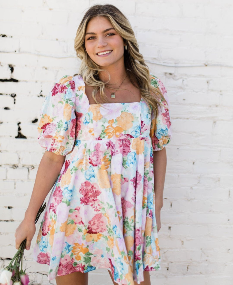 Square Neck Winter Dress – Printed Long Sleeve - Image 4
