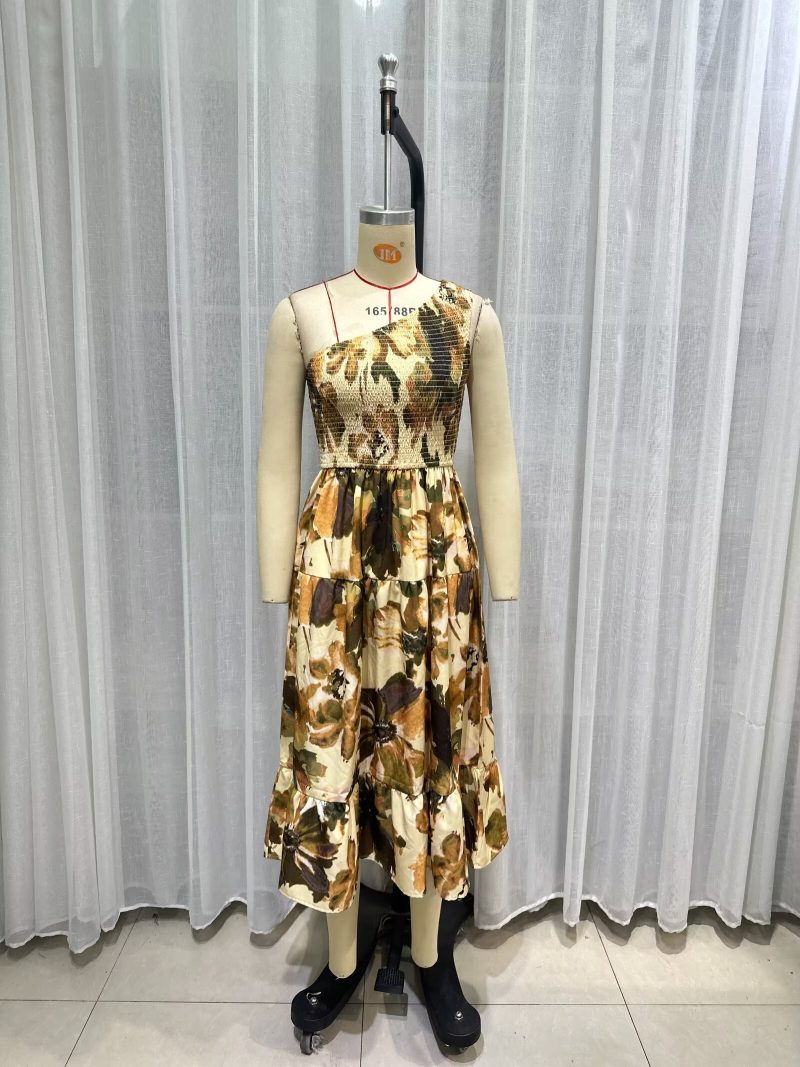 Elegant Asymmetric Printed Slim Fit Summer Dress