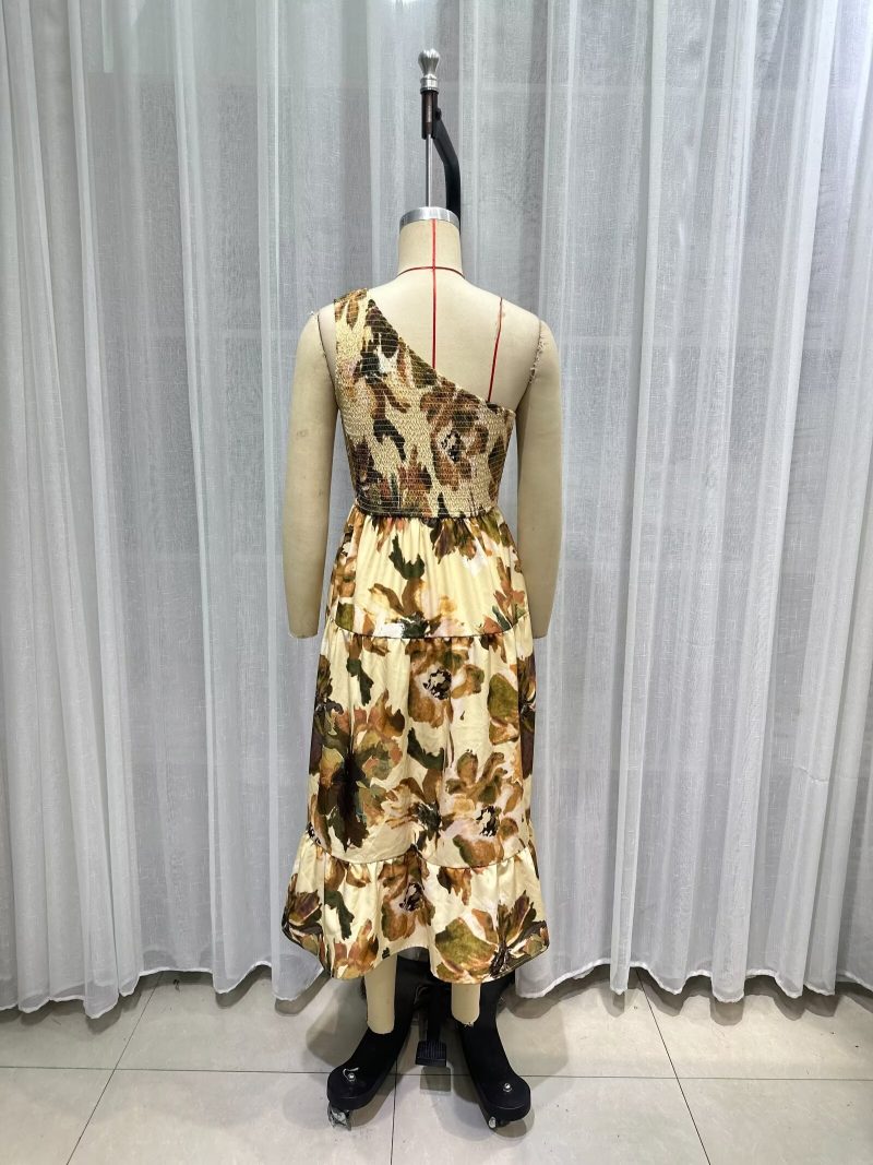 Elegant Asymmetric Printed Slim Fit Summer Dress - Image 3