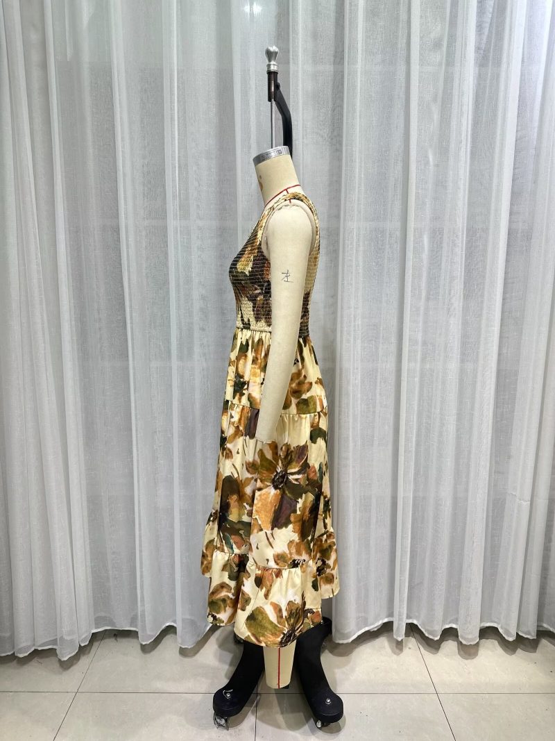 Elegant Asymmetric Printed Slim Fit Summer Dress - Image 4