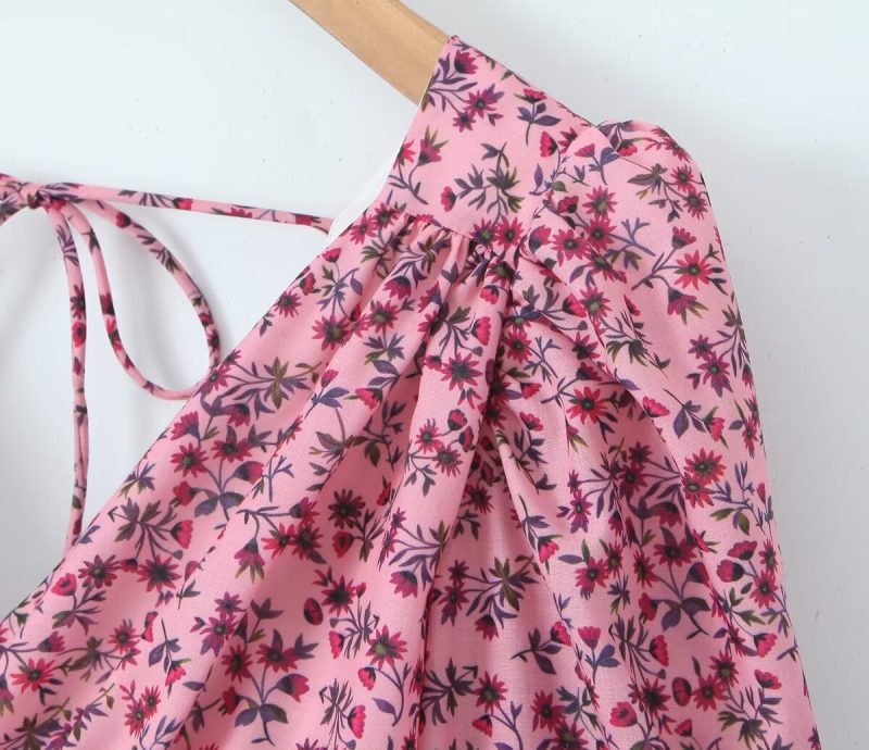 Romantic Backless V-Neck Printed Spring Dress - Image 3