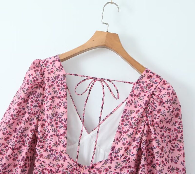 Romantic Backless V-Neck Printed Spring Dress - Image 4