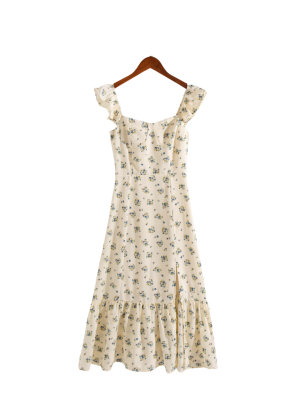 Winter Square Collar Printed Swing Dress