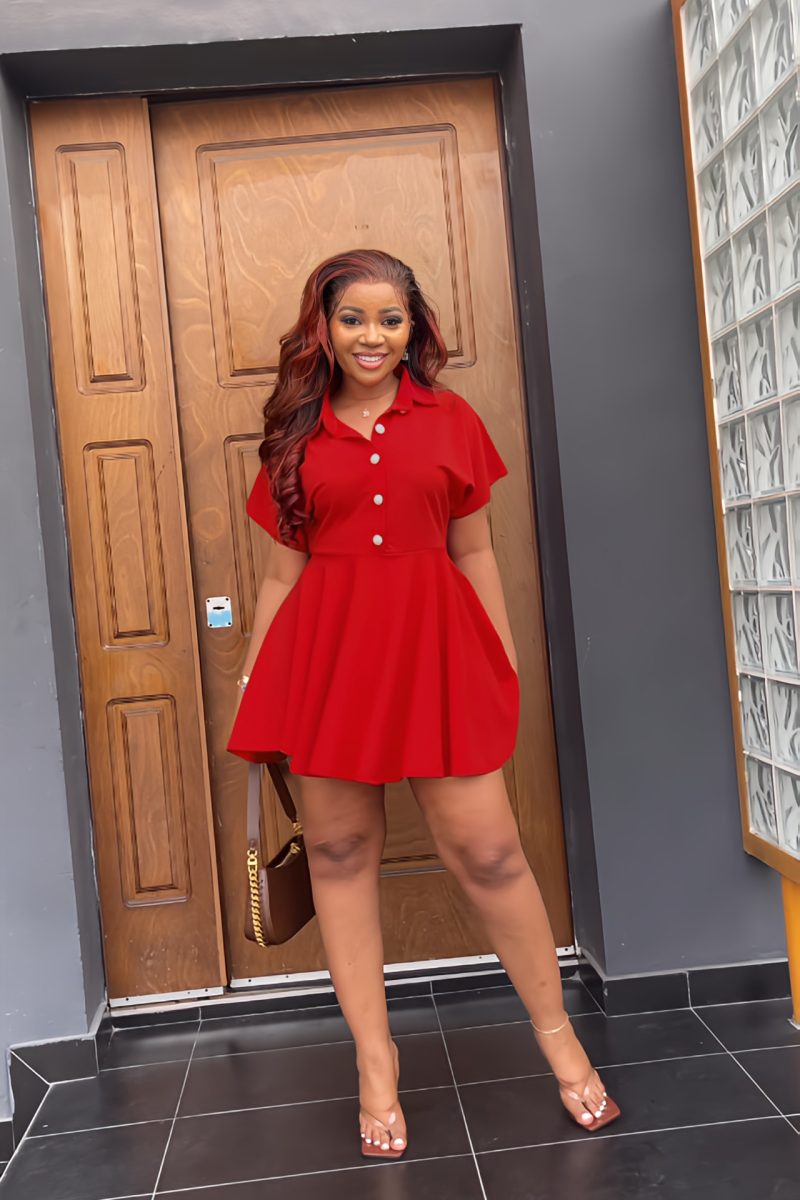 High Waist Summer Dress – Polo Collar Charm