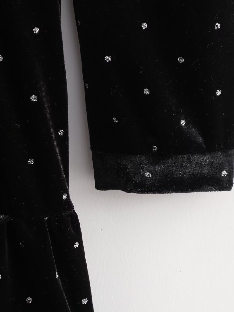 Shiny Silver Velvet V-Neck Black Dress - Image 4