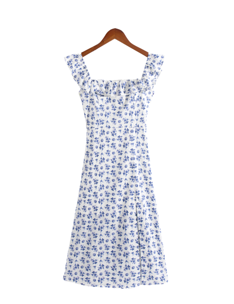 French Retro Floral Slit Lace Dress Spring - Image 2