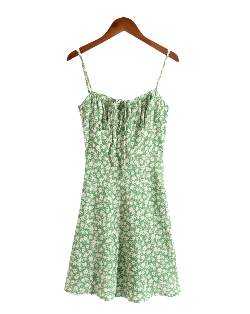 Spring Pastoral Slip Dress – Printed High Waist French Charm