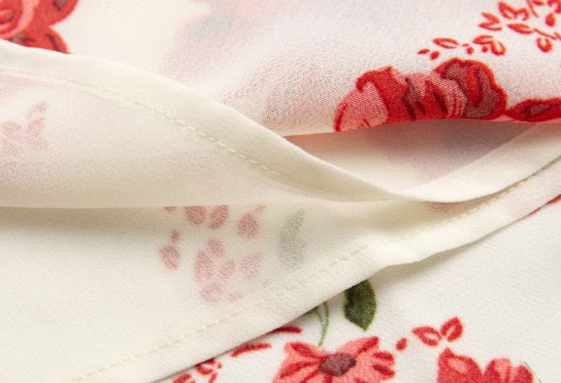 Vintage-Inspired Red Floral Dress with V-Neck and Tie Straps - Image 4
