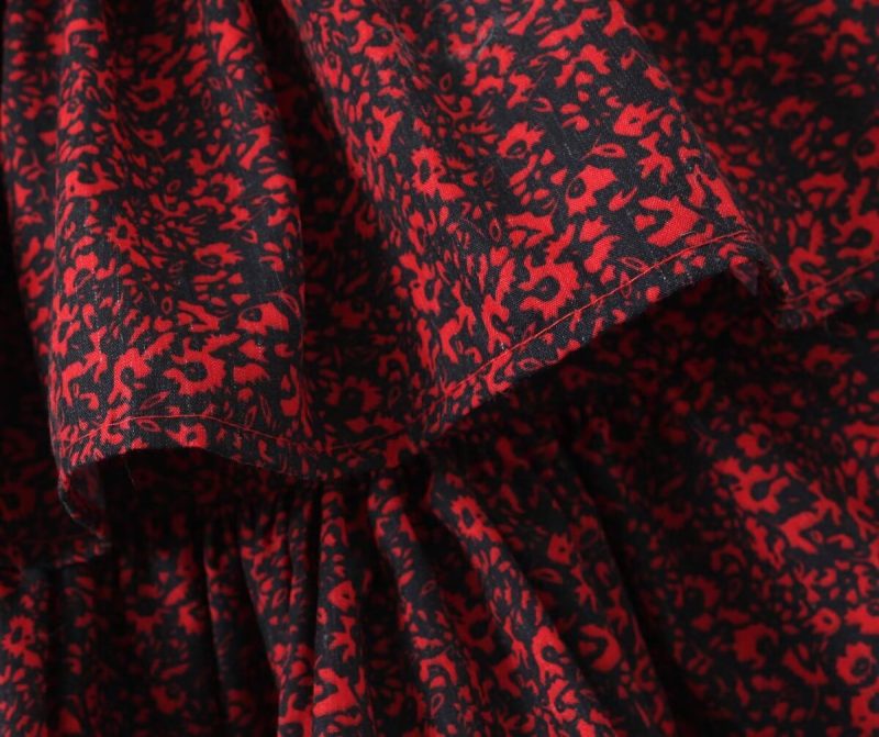 Red Floral French Bubble Sleeve Summer Dress - Image 4
