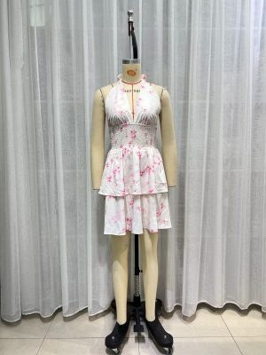 Rhinestone Halter Chiffon Bright Floral Dress
